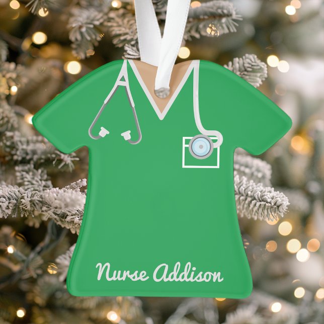 Personalized Green Nurse Scrubs Nursing Gift Ornament (Creator Uploaded)