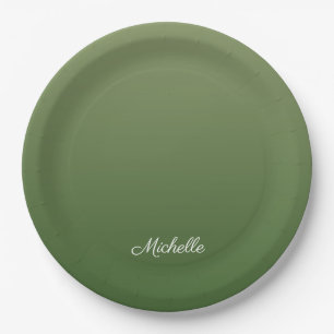 Personalized green ombre paper plates