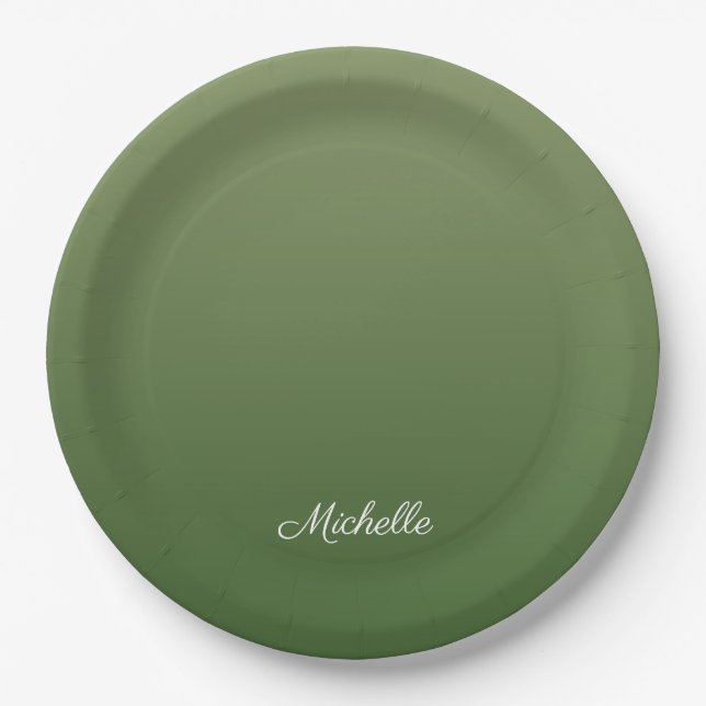 Personalized green ombre paper plates (Front)