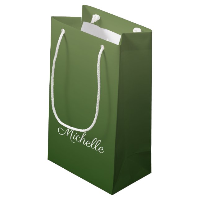 Personalized green ombre small gift bag (Back Angled)