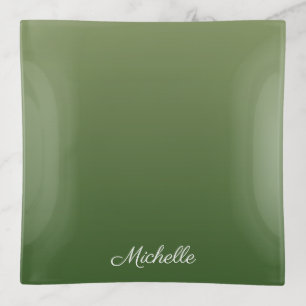 Personalized green ombre trinket tray