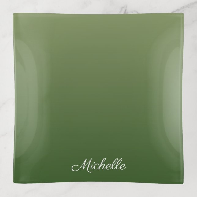 Personalized green ombre trinket tray (Front)