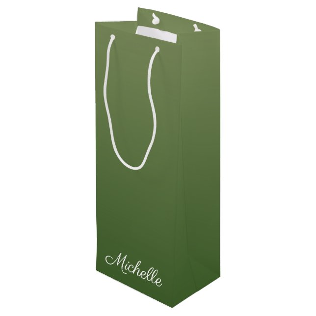 Personalized green ombre wine gift bag (Back Angled)