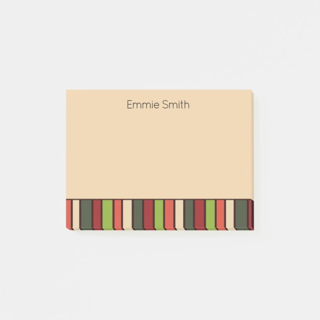 Personalized Green Orange Tan Retro Striped Post-it Notes (Front)
