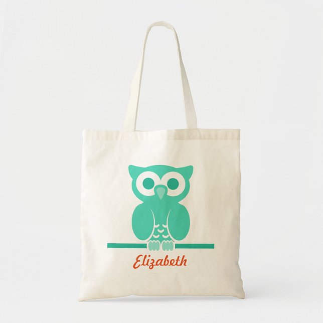 Personalized Green Owl kids Tote Bag (Front)