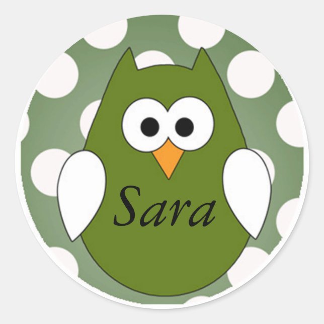 Personalized Green Owl Magnet Classic Round Sticker (Front)