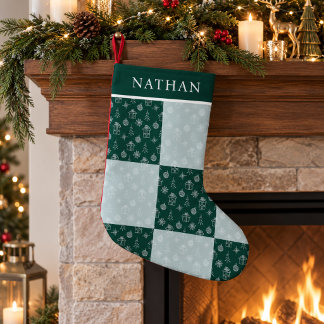 Personalized Green Patchwork Family Holiday Decor Small Christmas Stocking