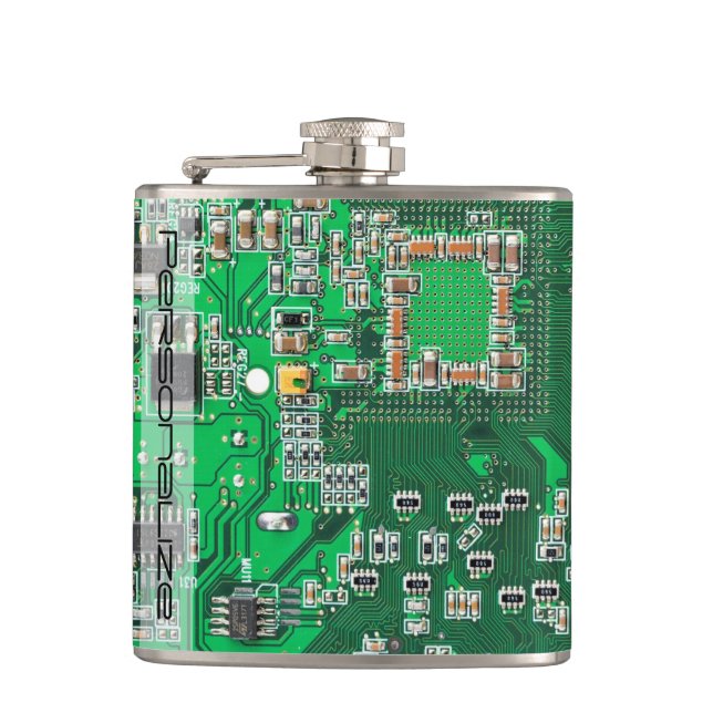 Personalized Green PCB Circuit Board for IT Pros Flask (Front)
