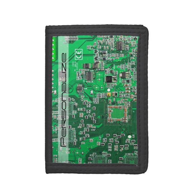 Personalized Green PCB Circuit Board for IT Pros Trifold Wallet (Front Vertical)