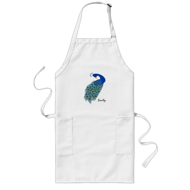 Personalized Green Peacock Design Long Apron (Front)