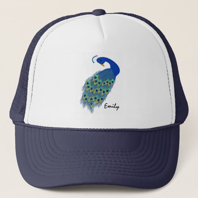 Personalized Green Peacock Designs Trucker Hat (Front)