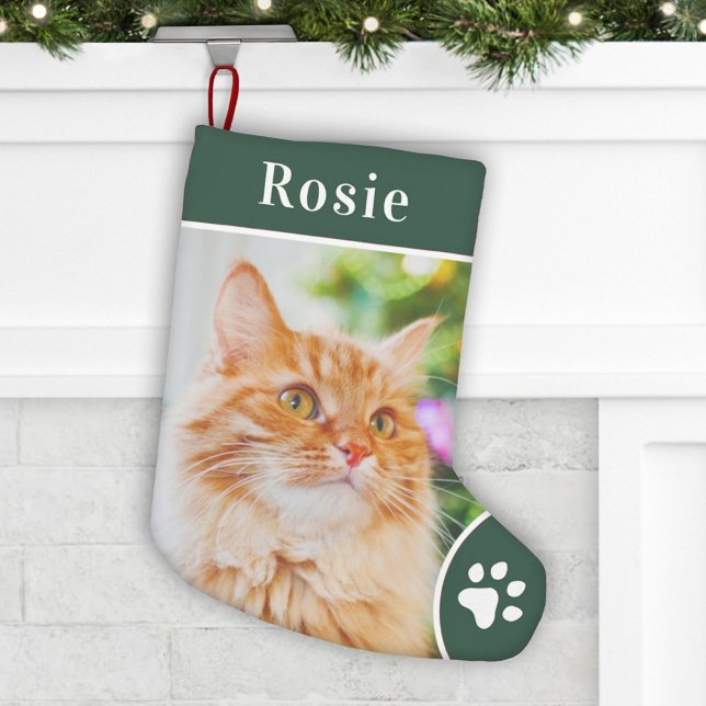 Personalized Green Pet Photo Monogram Name Small Christmas Stocking (Creator Uploaded)