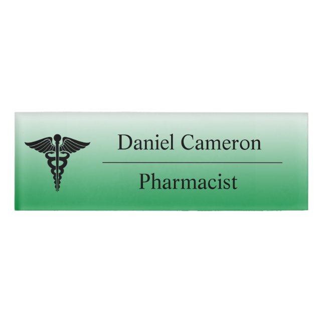 Personalized Green Pharmacist Name Tag (Front)