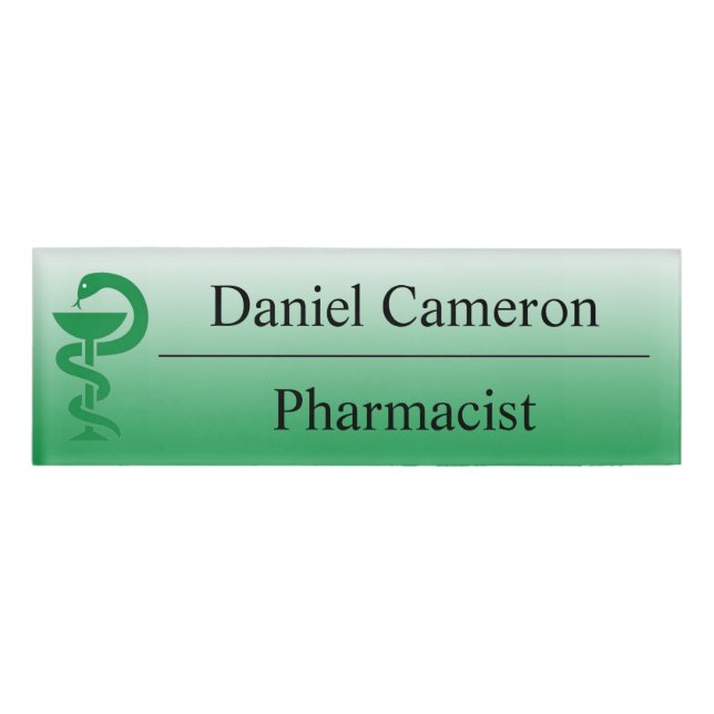 Personalized Green Pharmacist Name Tag (Front)
