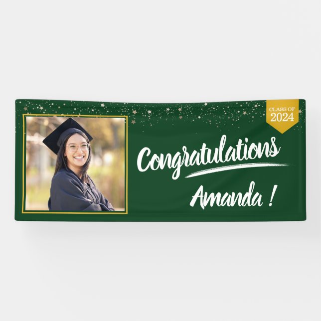 Personalized Green Photo Graduation Banner (Horizontal)