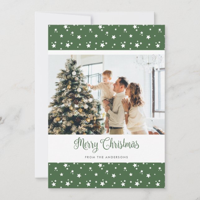 Personalized Green Photo Merry Christmas Cards (Front)