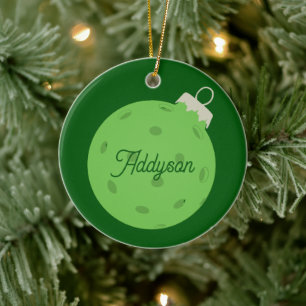 Personalized Green Pickleball Christmas Ceramic Ornament