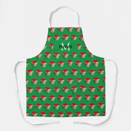 Personalized Green Pile of Books Apron