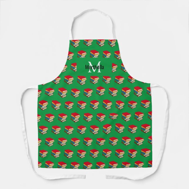 Personalized Green Pile of Books Apron (Front)