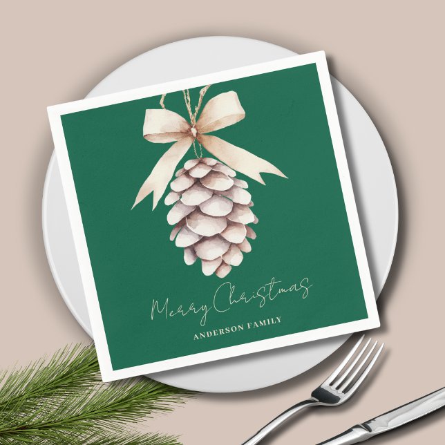 Personalized Green Pinecone Christmas  Napkins (Creator Uploaded)
