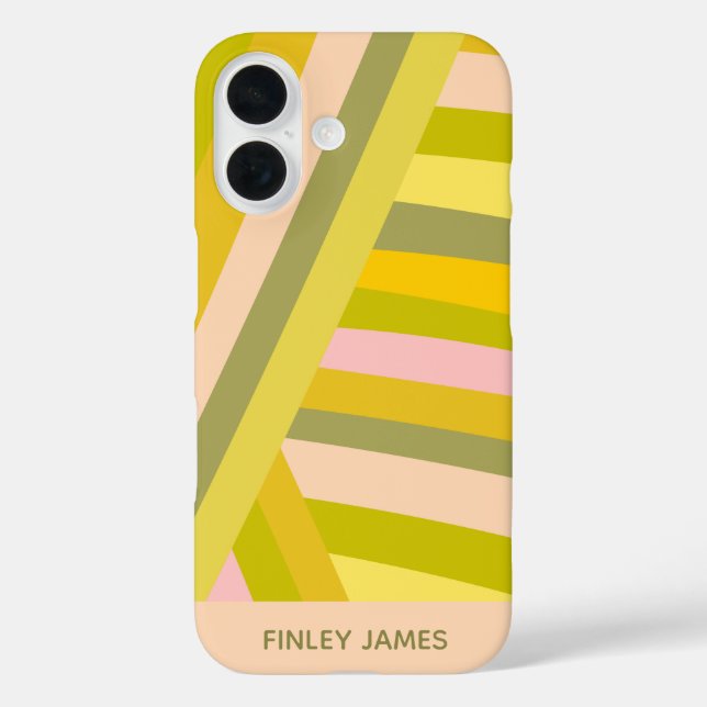 Personalized Green Pink Yellow Stripes Summer Name Case-Mate iPhone Case (Back)
