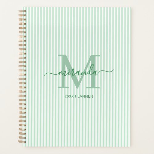Personalized Green Pinstripe Monogram Planner