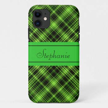 Personalized Green Plaid Iphone 11 Case by tjustleft at Zazzle