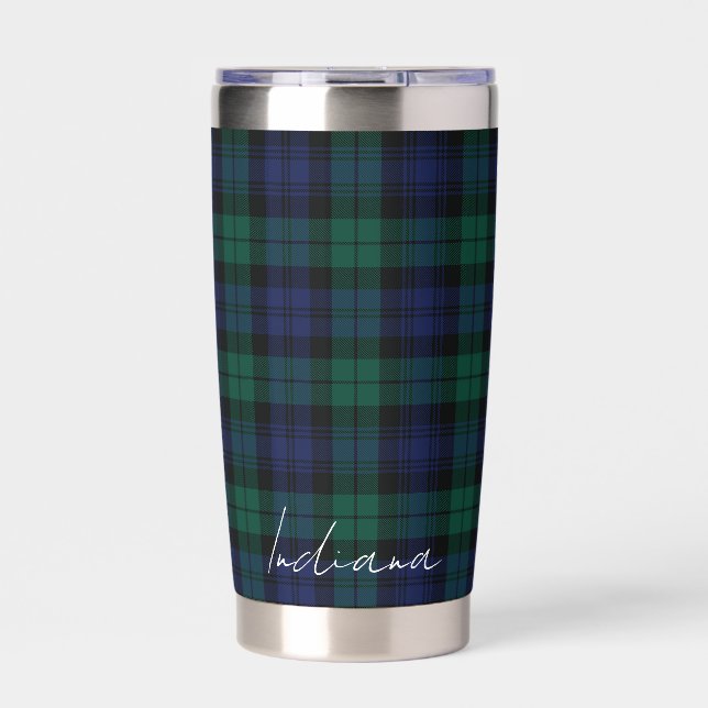 Personalized Green Plaid Checkered Rustic Tartan Insulated Tumbler (Front)