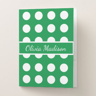Personalized Green Polka Dot Cute Back To School Pocket Folder