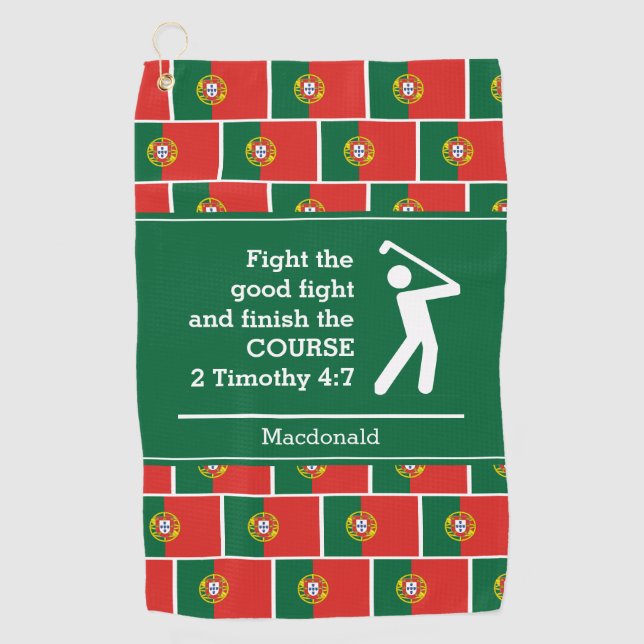 Personalized Green PORTUGAL Christian Golf Towel (Front)