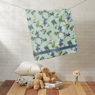 Personalized Green Purple Red Floral Baby Blanket