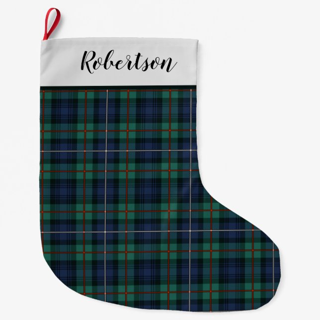 Personalized Green Purple Robertson Tartan Large Christmas Stocking (Front)
