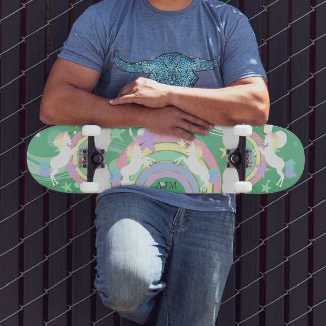 Personalized Green Rainbow Unicorn  Skateboard (Outdoor 3)