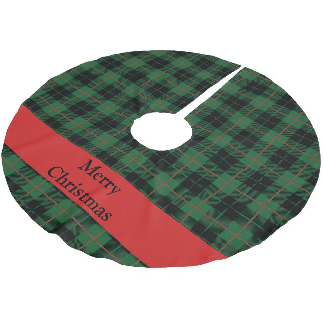 Personalized Green Red Black Plaid Tartan  Brushed Polyester Tree Skirt (Angled)