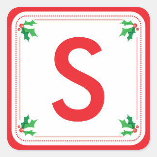 Personalized green & red holly Christmas sticker