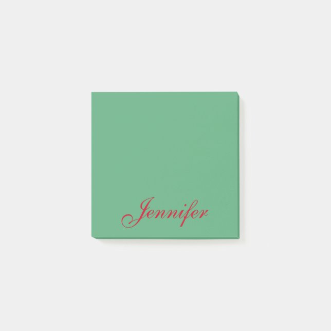 Personalized Green Red Script Name Post-it Notes (Front)
