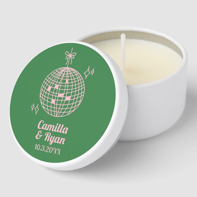 Personalized Green Retro Disco Wedding Candles (Corner)