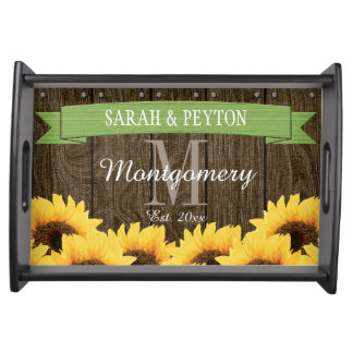 PERSONALIZED GREEN RUSTIC SUNFLOWER WEDDING SERVING TRAY