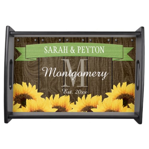PERSONALIZED GREEN RUSTIC SUNFLOWER WEDDING SERVING TRAY