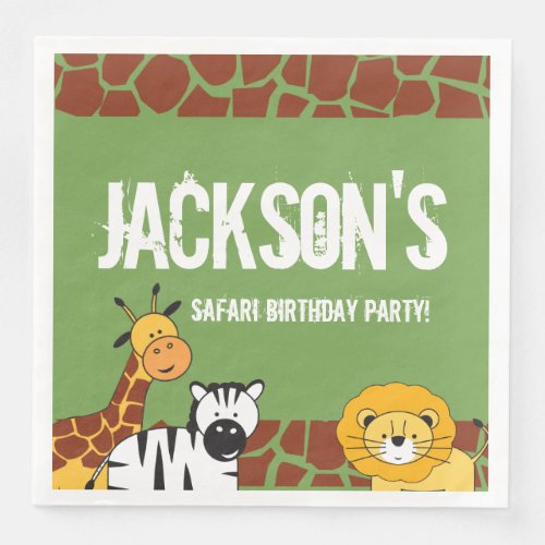 Personalized Green Safari Giraffe Birthday Paper Dinner Napkins