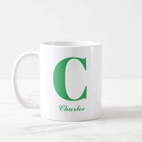 Personalized Green Script Initial and Name Mug