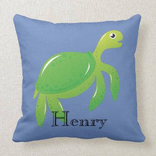 Personalized Green Sea Turtle in Blue Sea Pillow