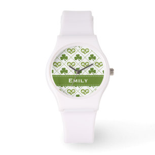 Personalized Green Shamrock and Hearts Watch