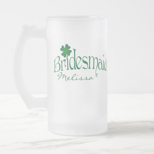 Personalized Green Shamrock Bridesmaid Beer Stein (Left)