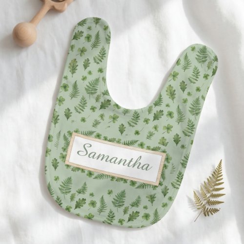 Personalized Green Shamrock Fern Leaf Baby Bib