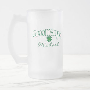 Personalized Green Shamrock Groomsman Beer Stein