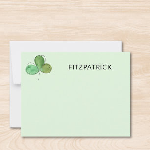 Personalized Green Shamrock Irish Family Name Note Card