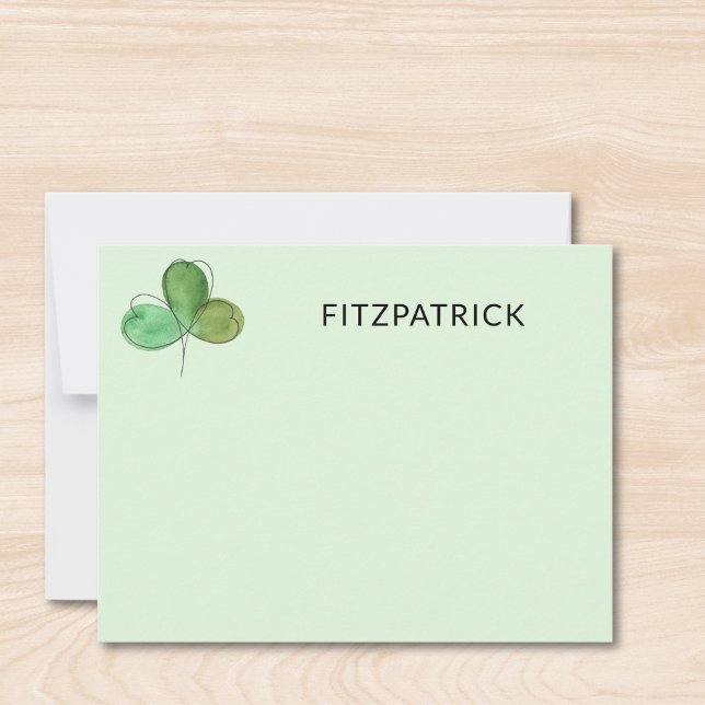 Personalized Green Shamrock Irish Family Name Note Card (Creator Uploaded)