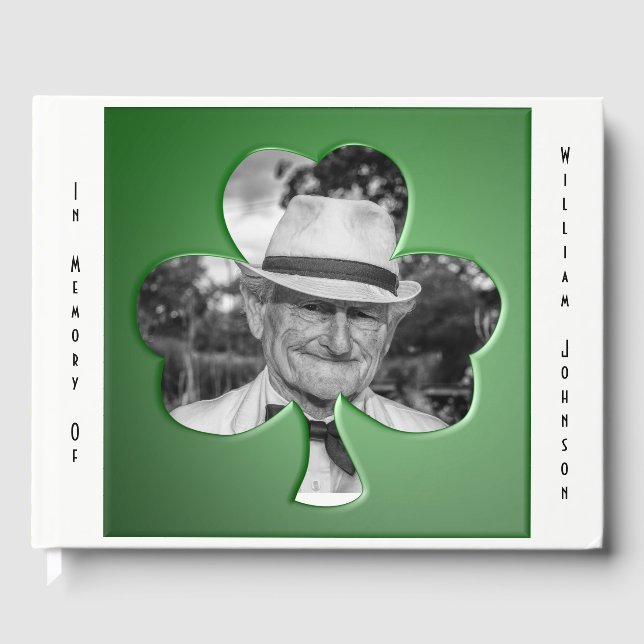 Personalized Green Shamrock Memorial Guest Book (Front)