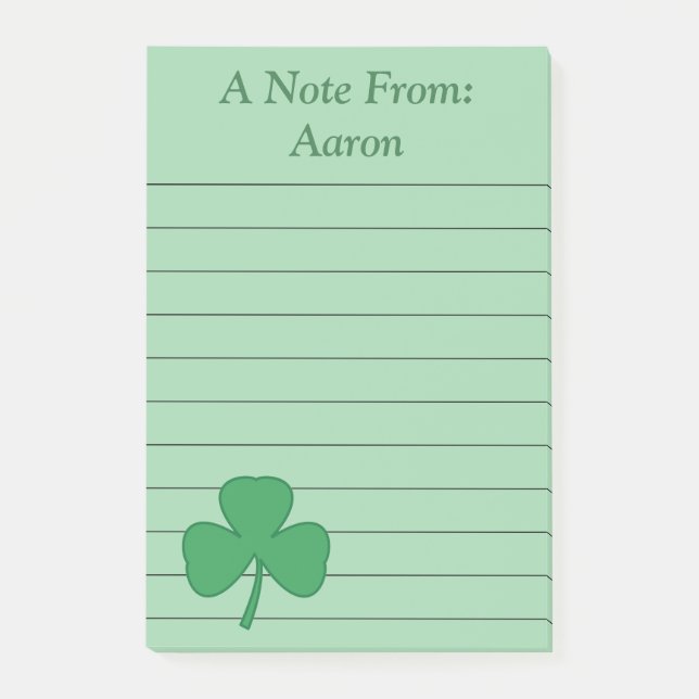 Personalized Green Shamrock Post It Notes (Front)